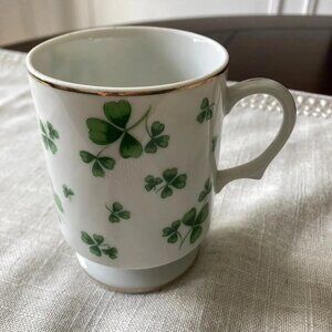 Vintage 1985 Lefton Shamrock Mug Irish Coffee Cup with Green Clovers & Gold trim